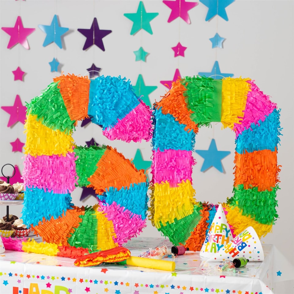 image 1 of Fax Potato 60th Birthday Pinata Set with Stick & Blindfold - Pink Stick