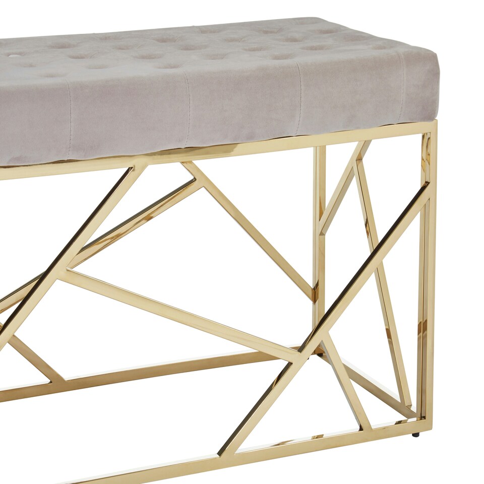 image 1 of Interiors by Premier Mink Velvet Gold Bench, Tufted Velvet Upholstered Bench With Gold Finish Frame, Geometric Bedroom Bench Brown
