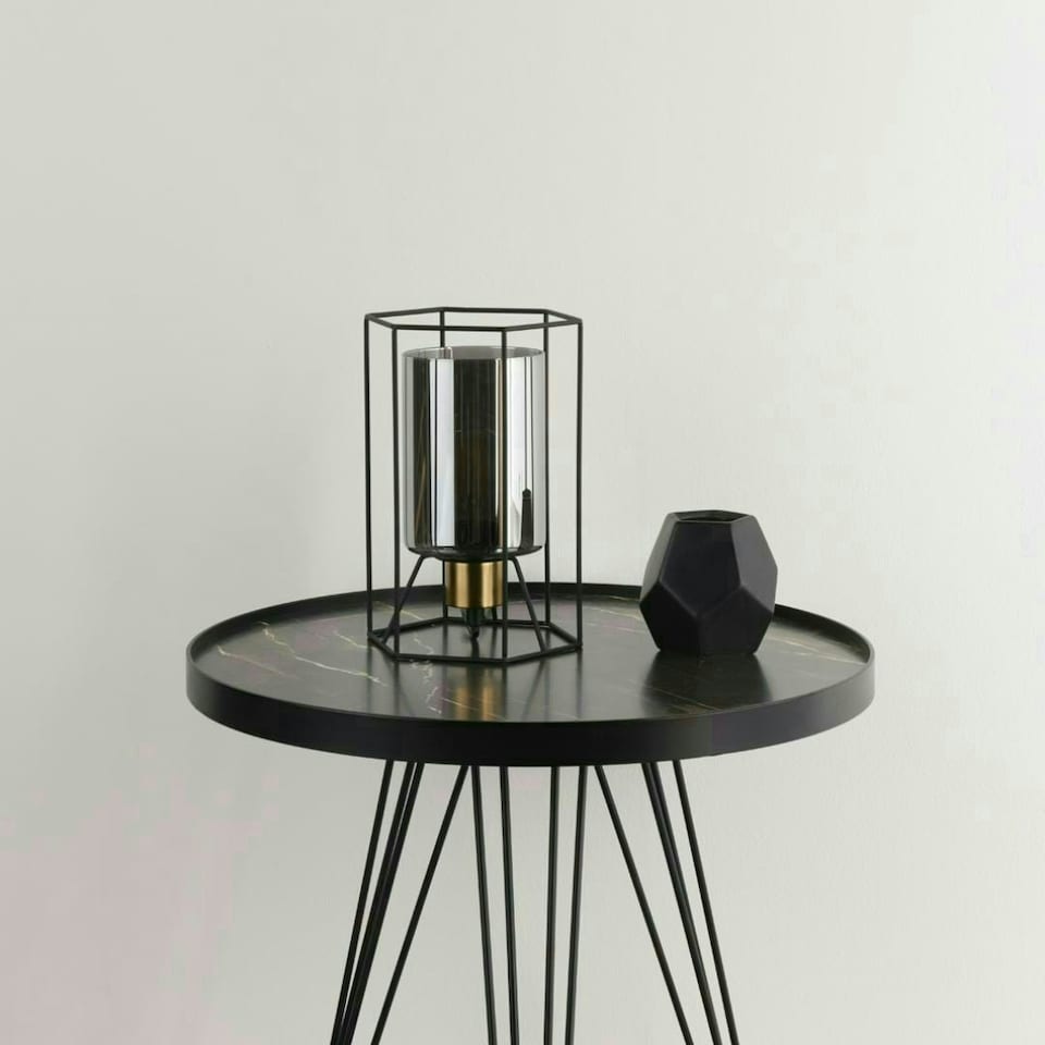 image 1 of Sabrina Black and Smoked Glass Table Lamp Black