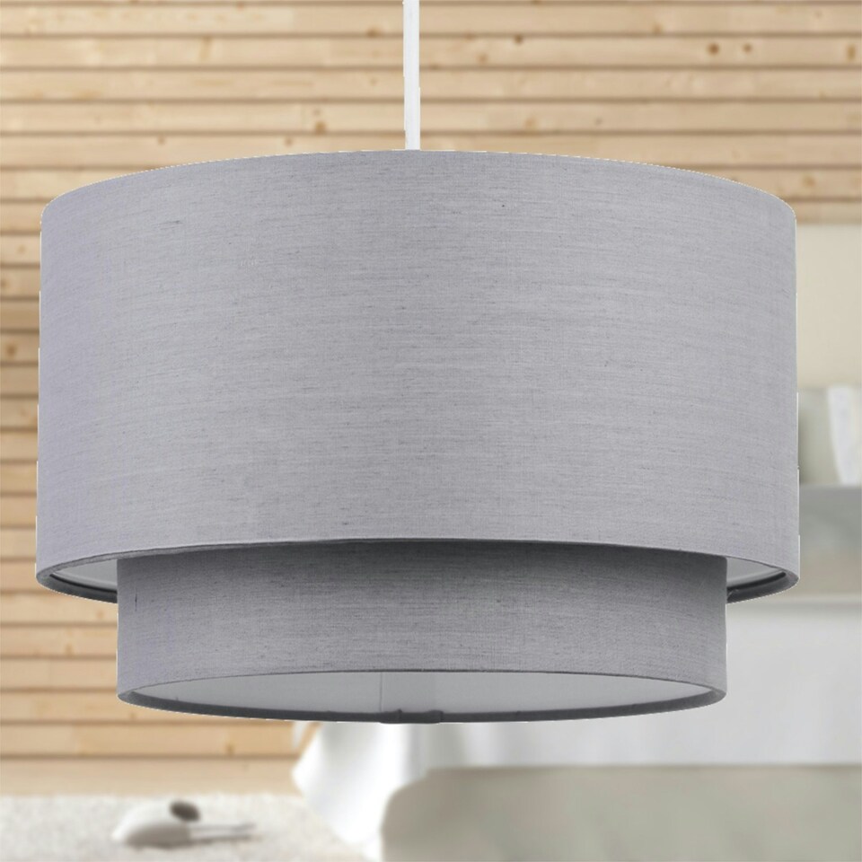 image 1 of First Choice Lighting Pair of Dark Grey 2 Tier Ceiling Light Shades Grey