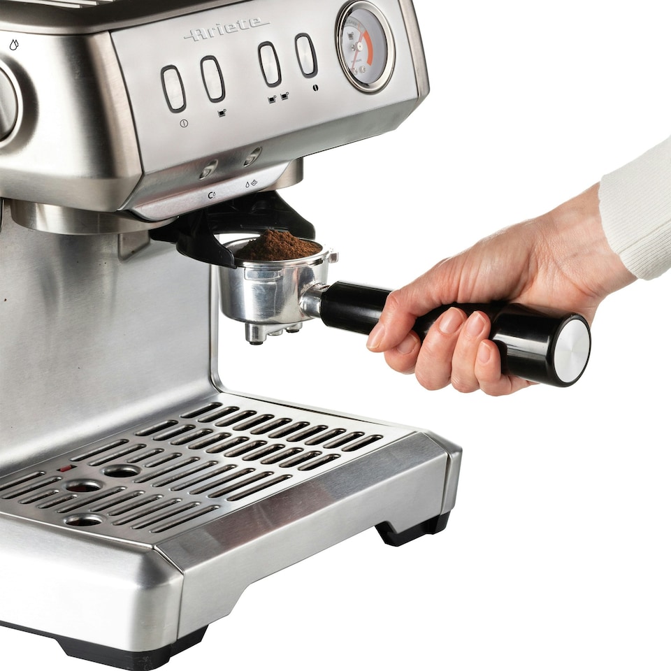 image 1 of Ariete 1313 Metal Espresso Coffee Machine with Bean Grinder, Stainless Steel