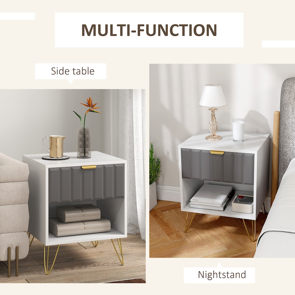 image 1 of HOMCOM Bedside Table with Drawer, Modern Bedside Cabinet with Open Compartment and Handle, Bedside Drawers for Bedroom, Living Room, White