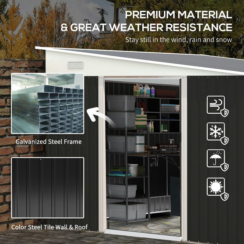 image 1 of Outsunny Steel Garden Storage Shed w/ Sliding Doors Black Black | Black