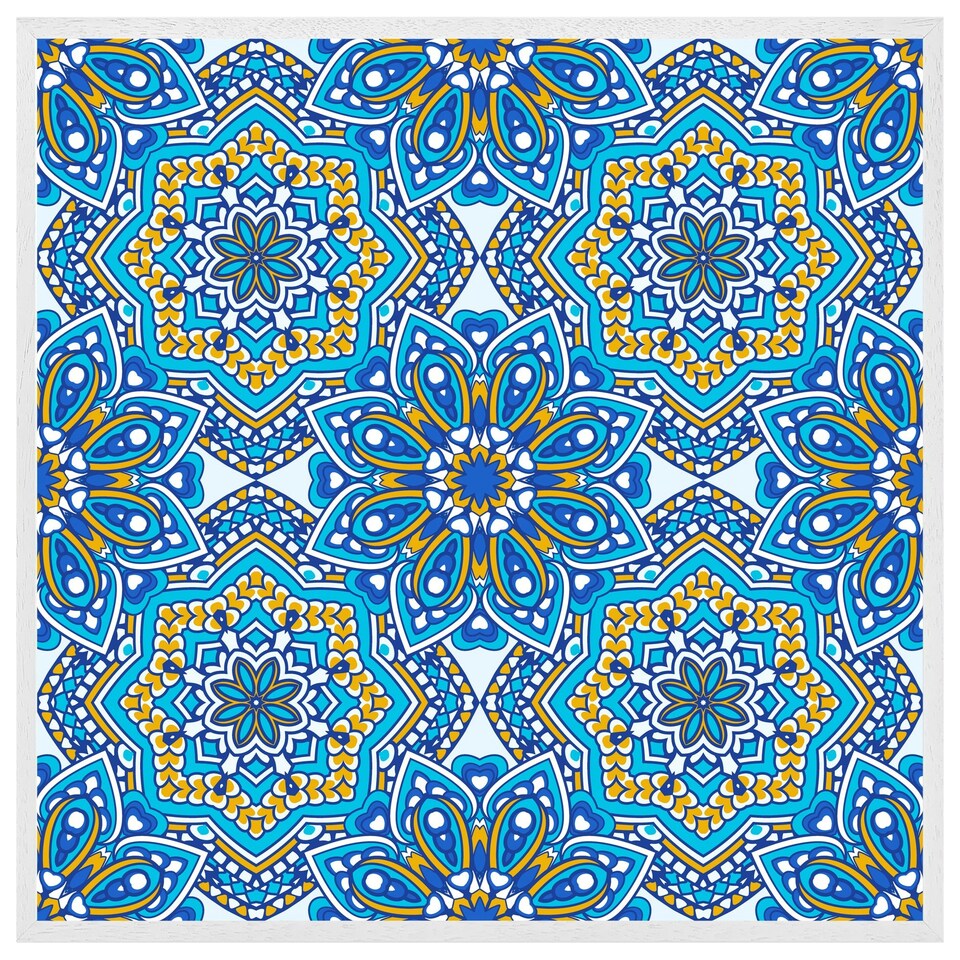 image 1 of Floral and geometric embellished tiles (Picutre Frame) White | M