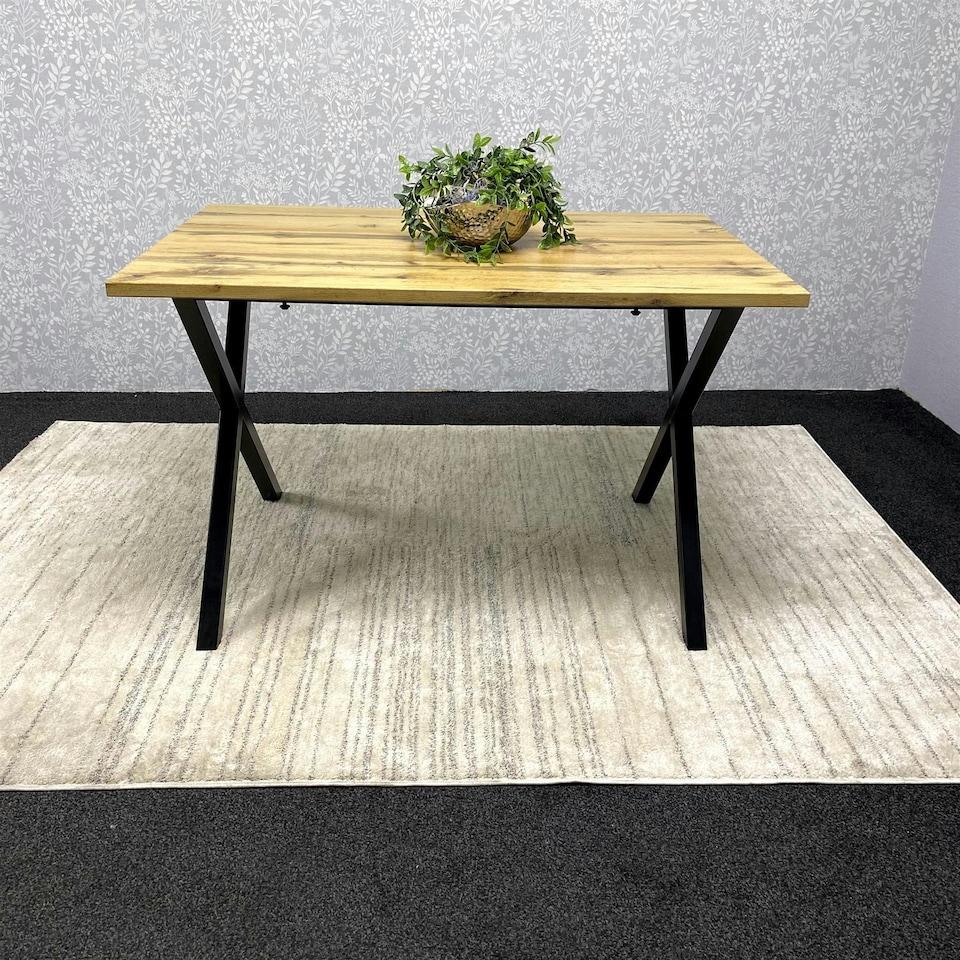 image 1 of Wooden Dining Table With Metal Legs for Dining, Work, or Study Brown