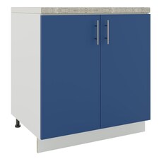 JD Greta Adjustable Legs Kitchen Sink Unit 800mm Cabinet With Doors - Navy Blue Matt With Worktop
