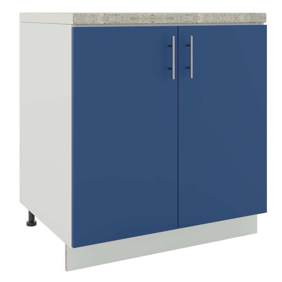 image 1 of JD Greta Adjustable Legs Kitchen Sink Unit 800mm Cabinet With Doors - Navy Blue Matt With Worktop