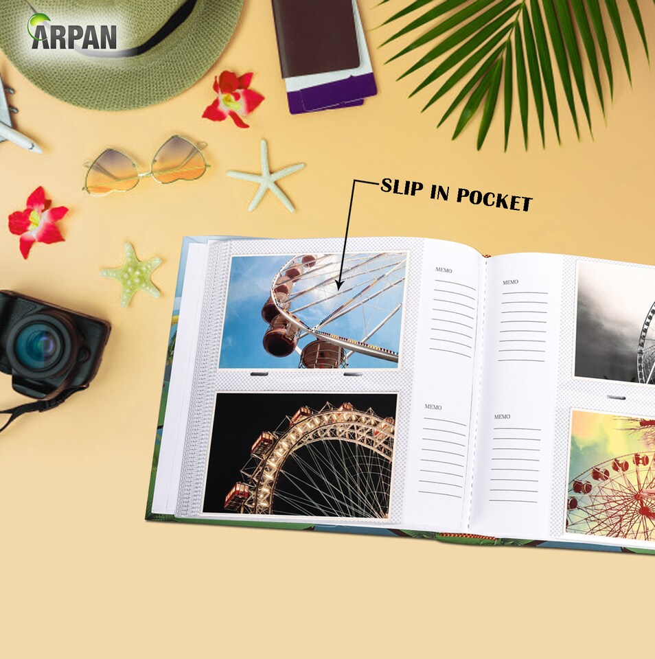 image 1 of ARPAN Photo Album for 200 Photos 6x4" (10x15cm) – Slip In Memo Album with Writing Space & Index Pages – Picture Storage Album for Family, Wedding & Travel Memories