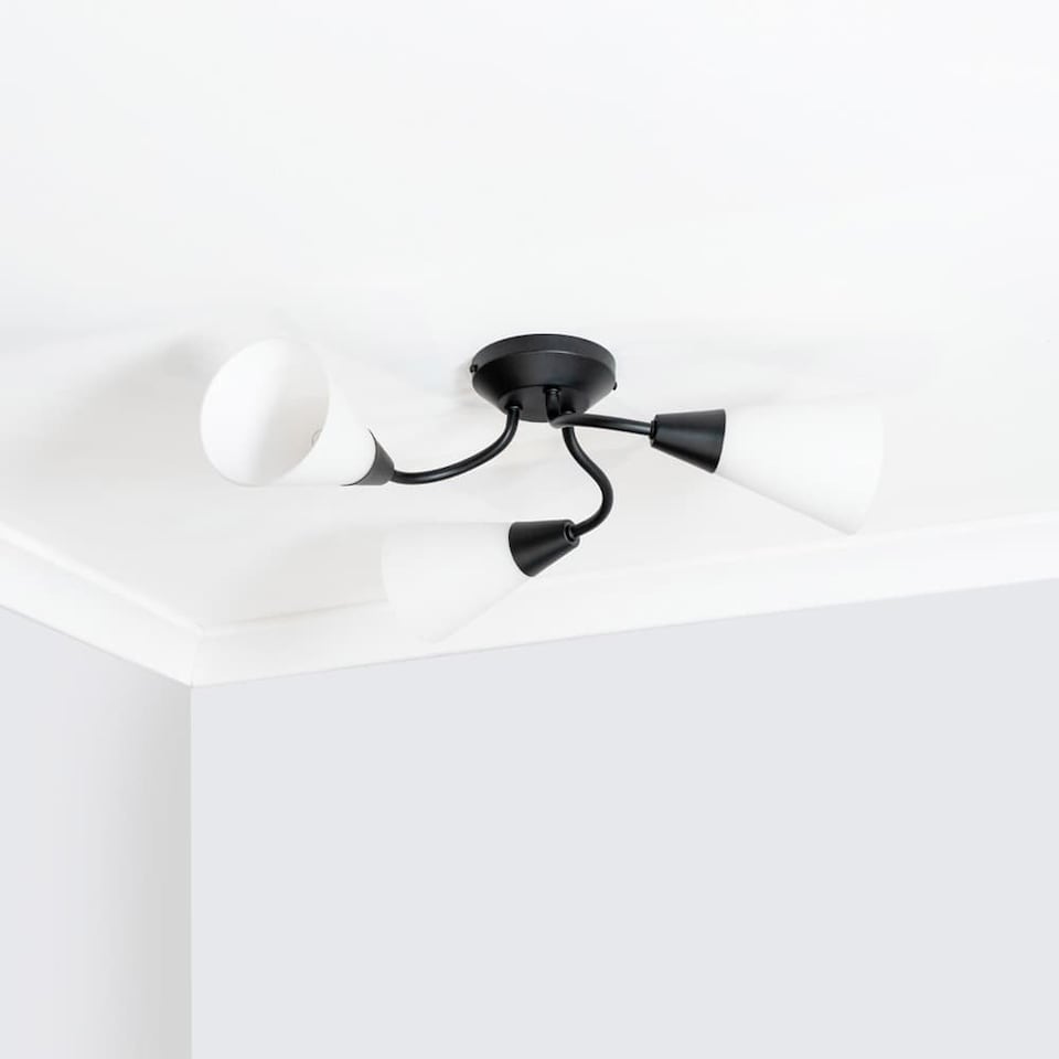 image 1 of ValueLights Kristina 3 Way Black Ceiling Light Frosted Shades and Bulbs