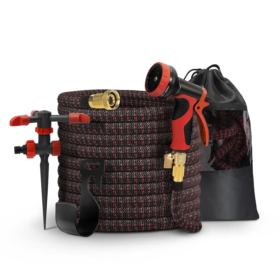 image 1 of Keplin 100ft Expandable Garden Hose with Sprinkler and 10 Function Spray Gun