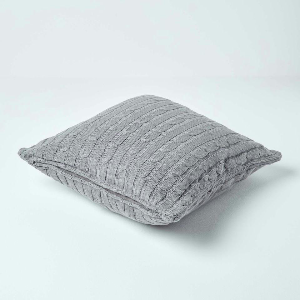 image 1 of Homescapes Cotton Cable Knit Grey Cushion Cover - 45 x 45 cm | Grey | Grey | 45 x 45 cm