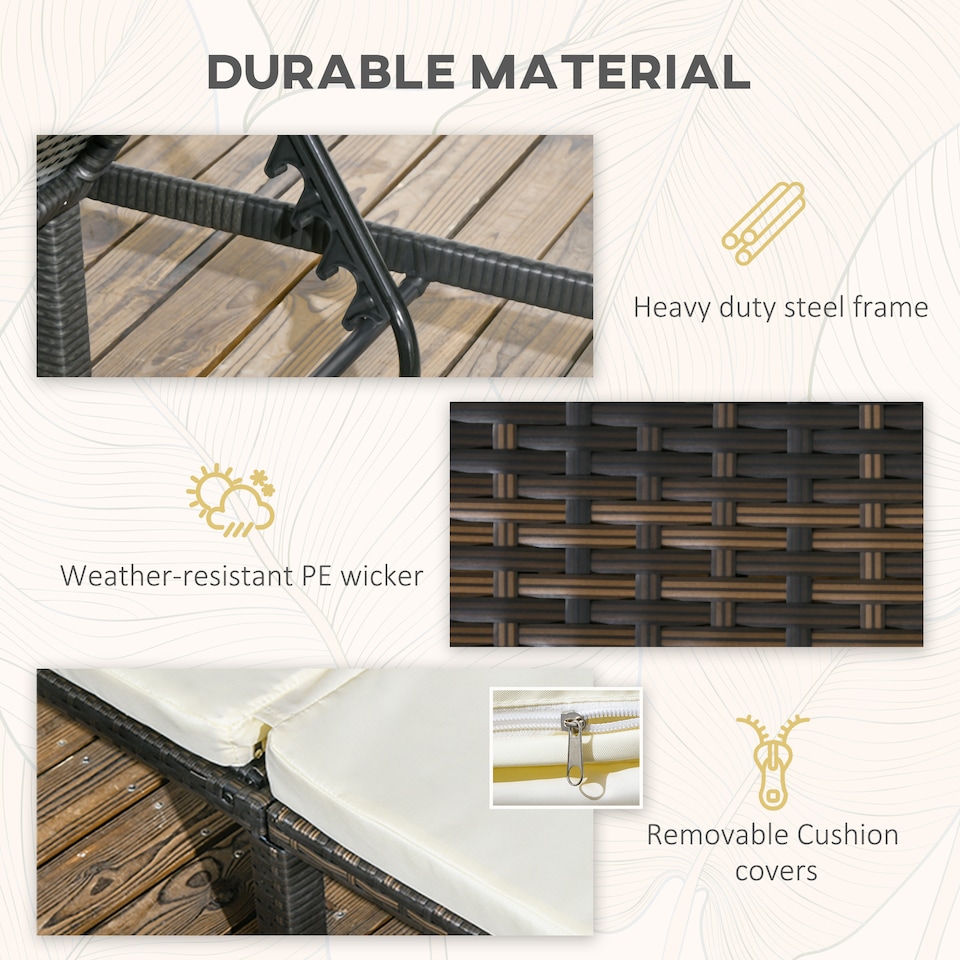 image 1 of Outsunny Rattan Sun Lounger Set of 2, 5-Level Adjustable Garden Lounger Recliner with Cushion and Headrest, Outdoor Reclining Sunbed, Steel Frame Garden Chair for Patio, Beach, Terrace, Cream White