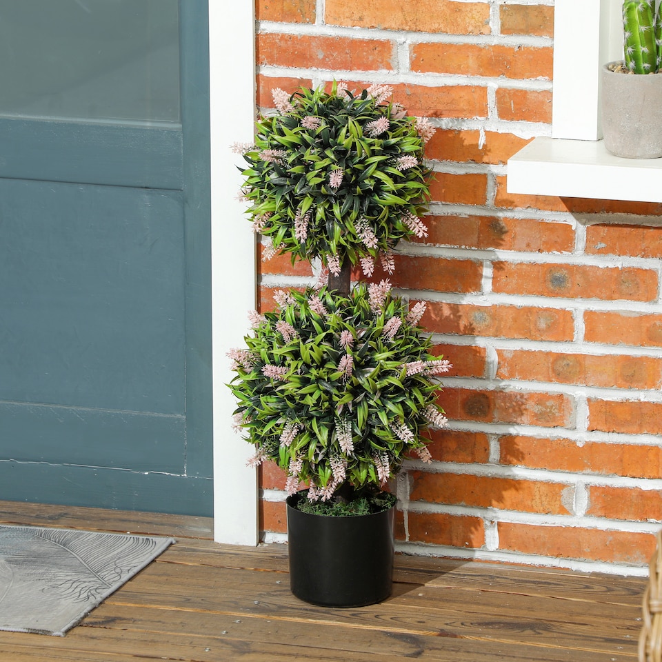 image 1 of HOMCOM Set of 2 Decorative Artificial Plants Ball Trees with Lavender Flowers in Pot Fake Plants for Home Indoor Outdoor Decor, 70cm, Pink