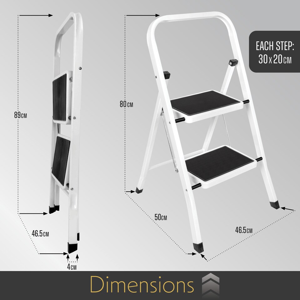 image 1 of Futura 2 Step Ladder White, Heavy-Duty Steel Folding Home DIY Step Stool with Wide Non-Slip Steps & Anti Slip Feet 150kg Capacity