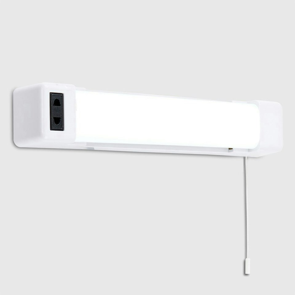 image 1 of ValueLights Horizon Matte White IP44 Rated Bathroom Shaver Pull Cord LED Wall Light