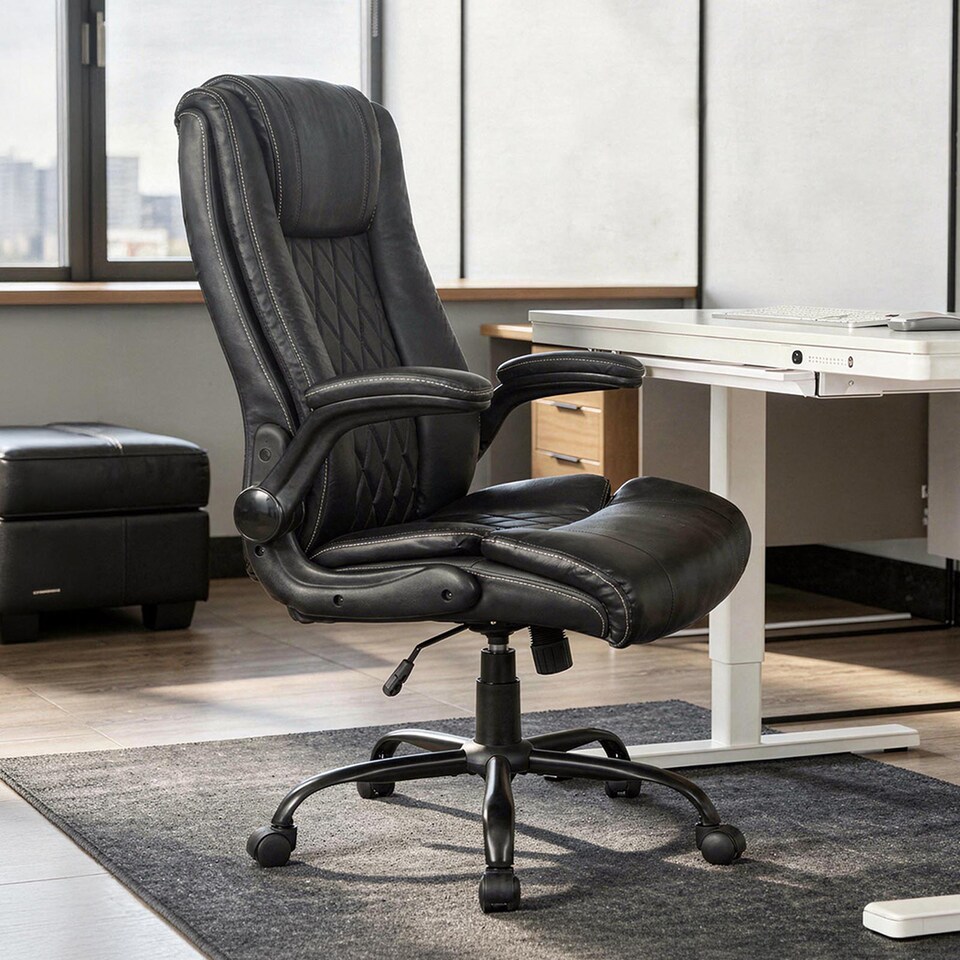 image 1 of Levede Executive Office Chair PU Leather Reclining Desk Chair Flip-Up Armrests
