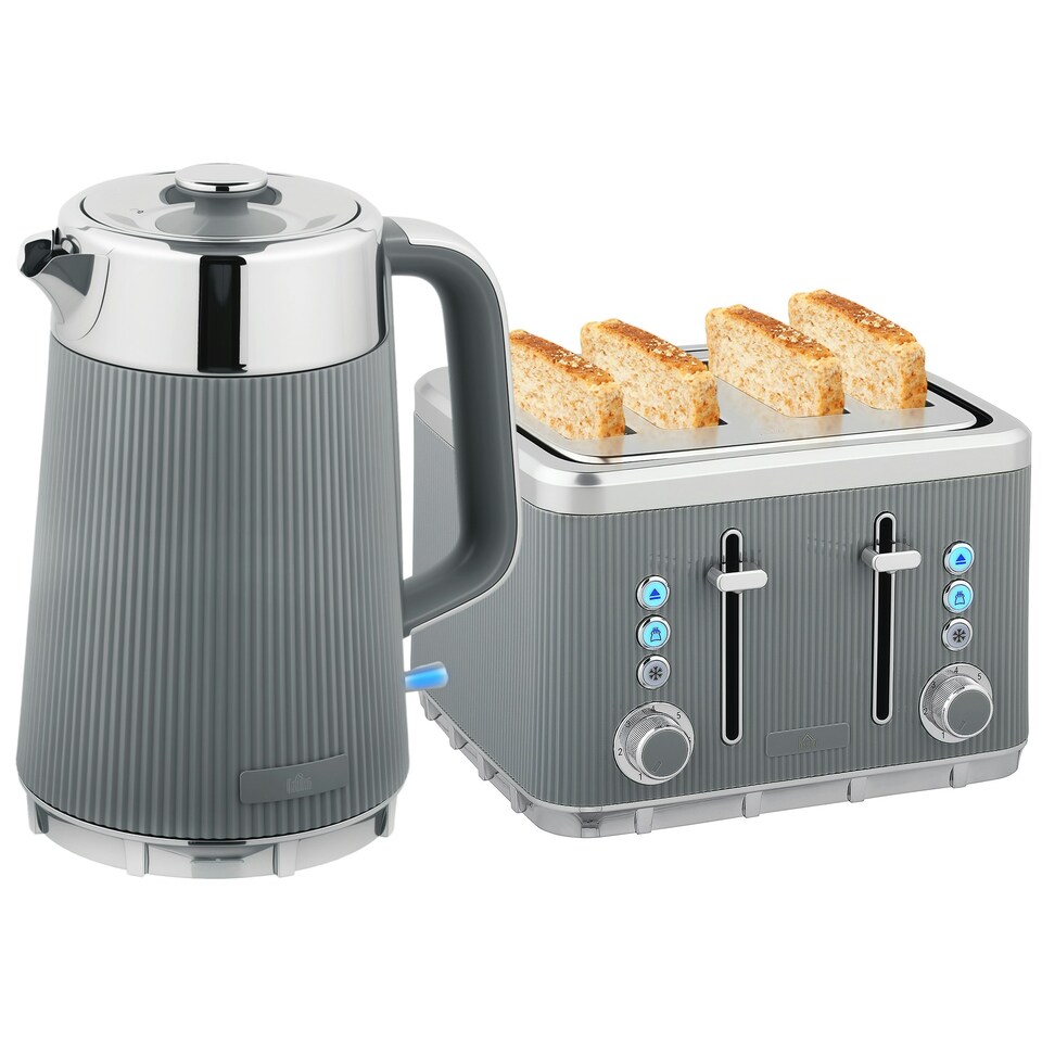 image 1 of HOMCOM 1.7L 3000W Rapid Boil Kettle and 4 Slice Toaster Set Crumb Tray Grey