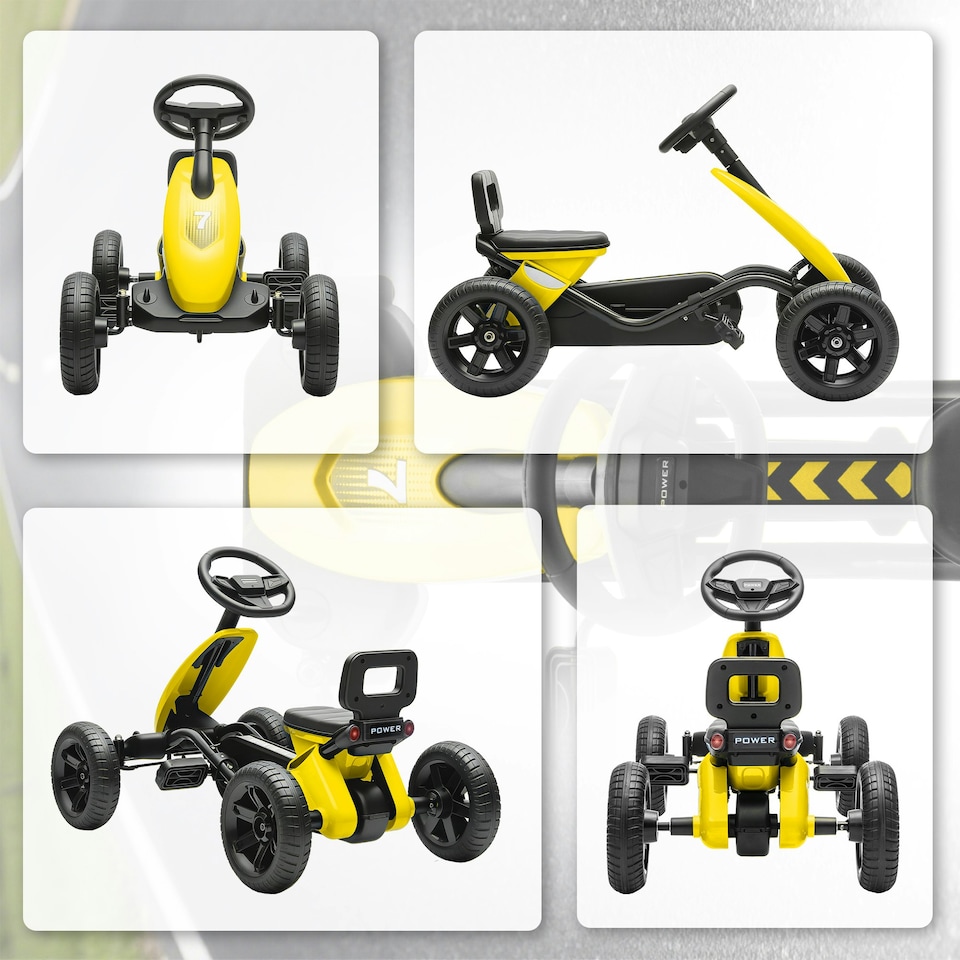 image 1 of AIYAPLAY Pedal Go-Kart for Kids with Silent EVA Wheels, Metal Frame, Yellow