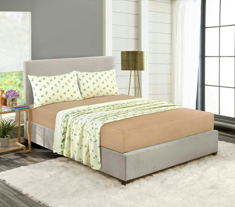 image 1 of Rosebud Flannelette Natural Double Sheet Set