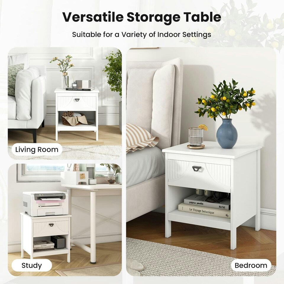 image 1 of COSTWAY 2-tier Nightstand Wood Side Table with Storage Shelf White