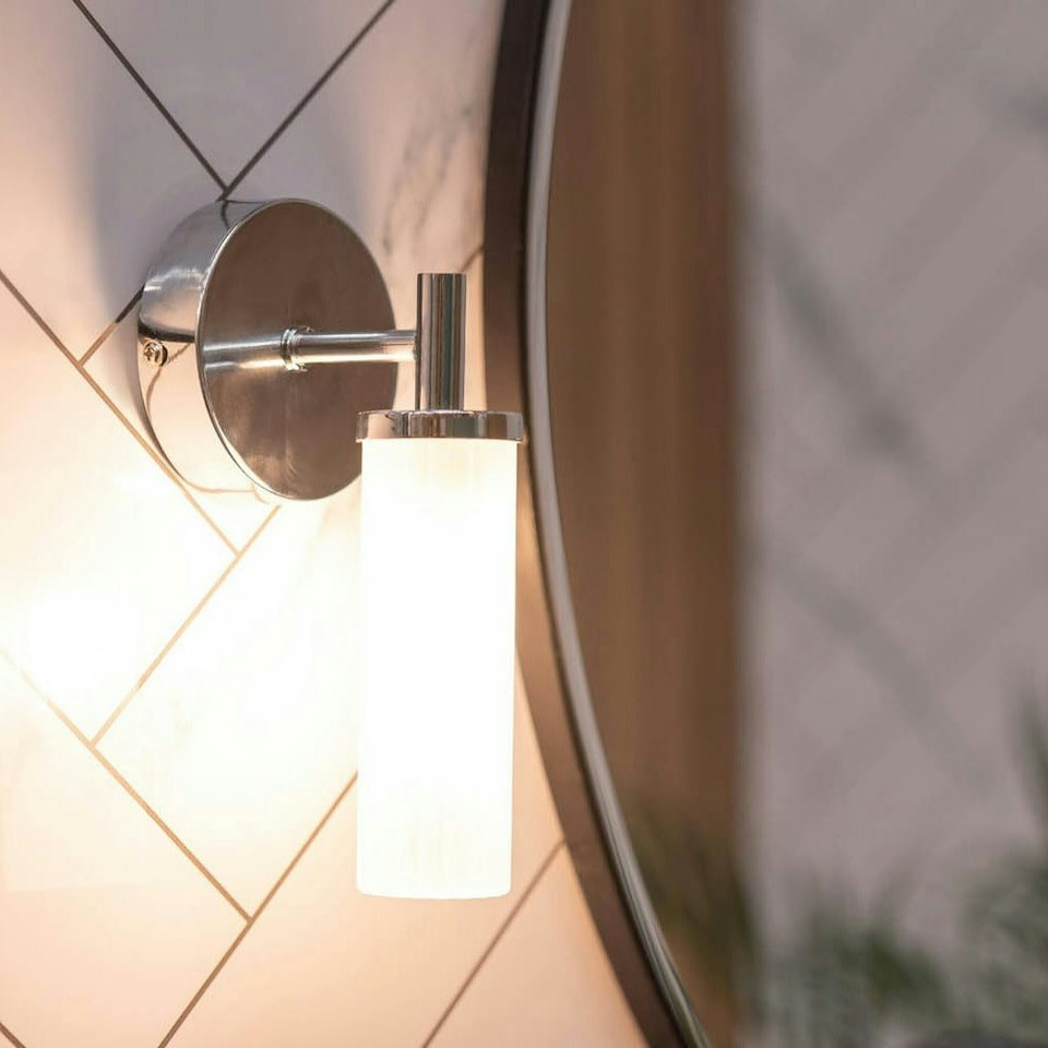 image 1 of ValueLights Canya Chrome IP44 Rated Bathroom Frosted Reeded Glass Wall Light
