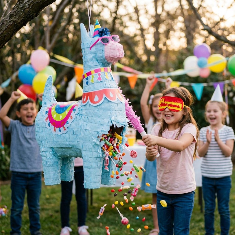 image 1 of Fax Potato 3pc Llama Pinata Set with Stick & Blindfold - Pink Stick