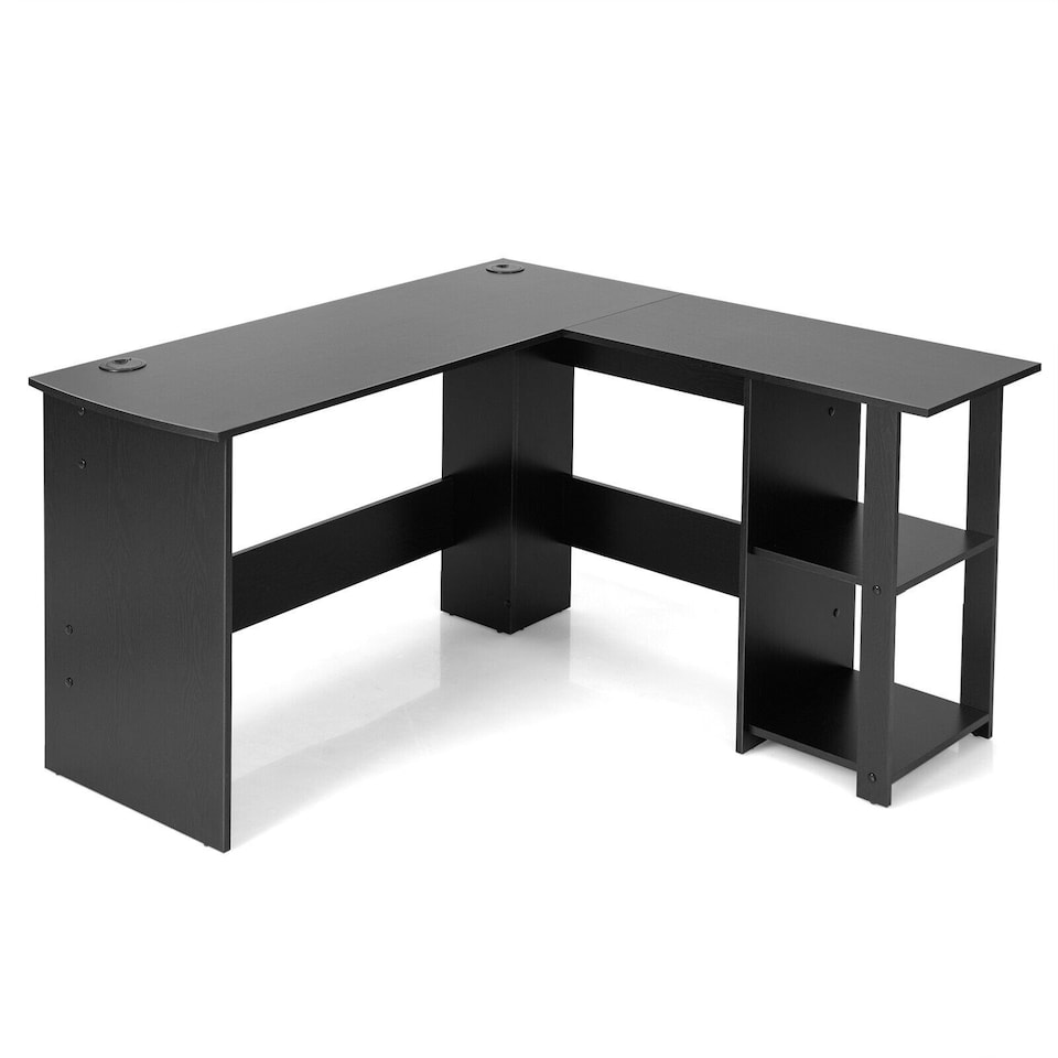 image 1 of COSTWAY L-Shaped Corner Computer Desk Writing Desk Workstation Black