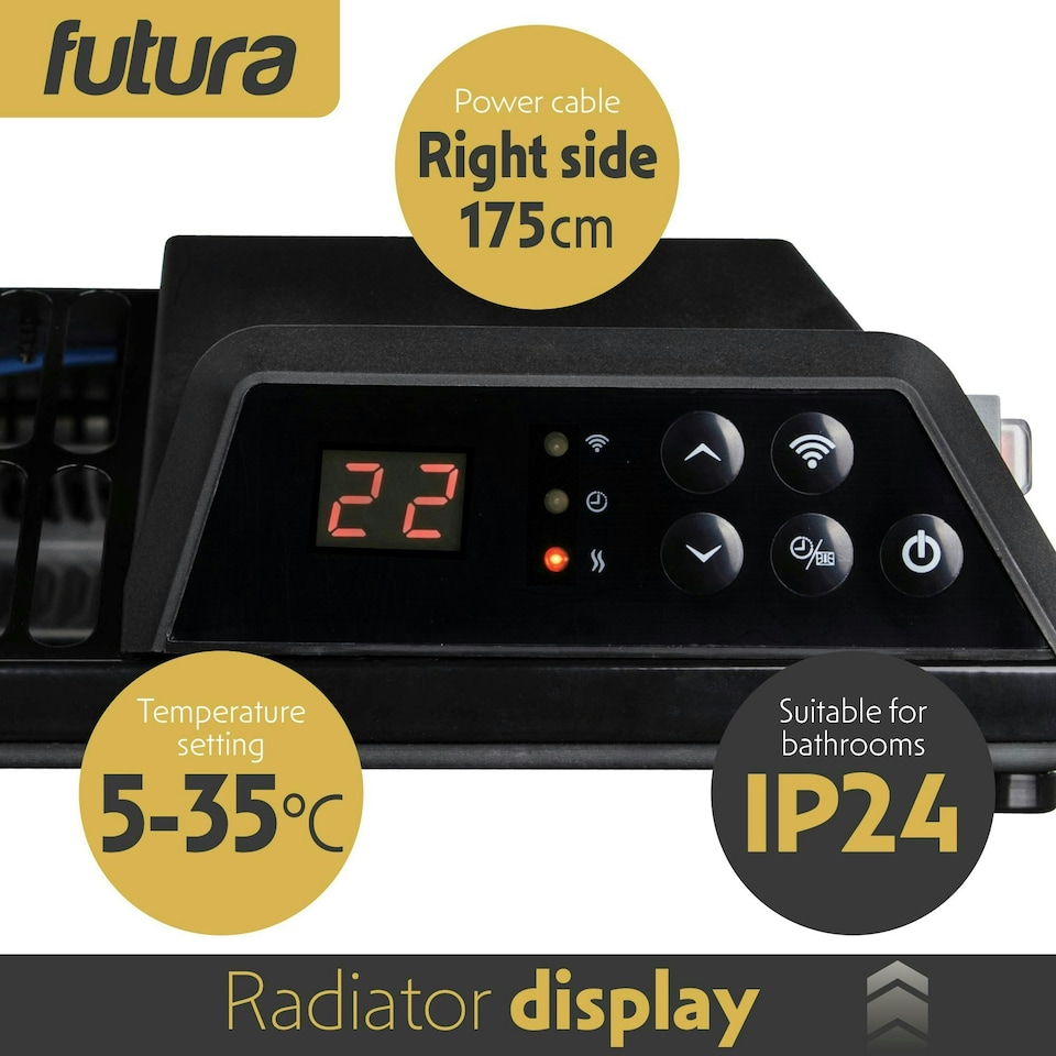 image 1 of Futura 2000W Smart Wifi Heater Electric Panel Wall Mounted Black Glass Radiator