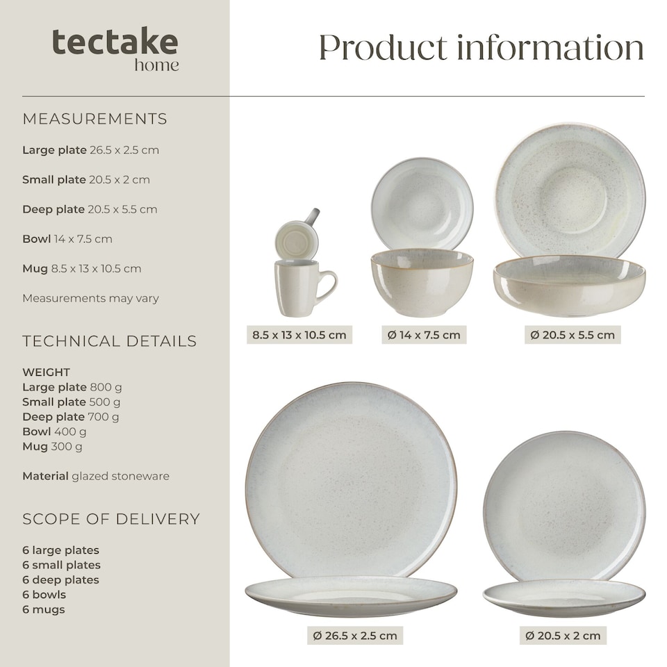 image 1 of Dinner Set Mare in Glazed Stoneware for 6 People, Microwave- and Dishwasher-Safe | Grey | grey | 1