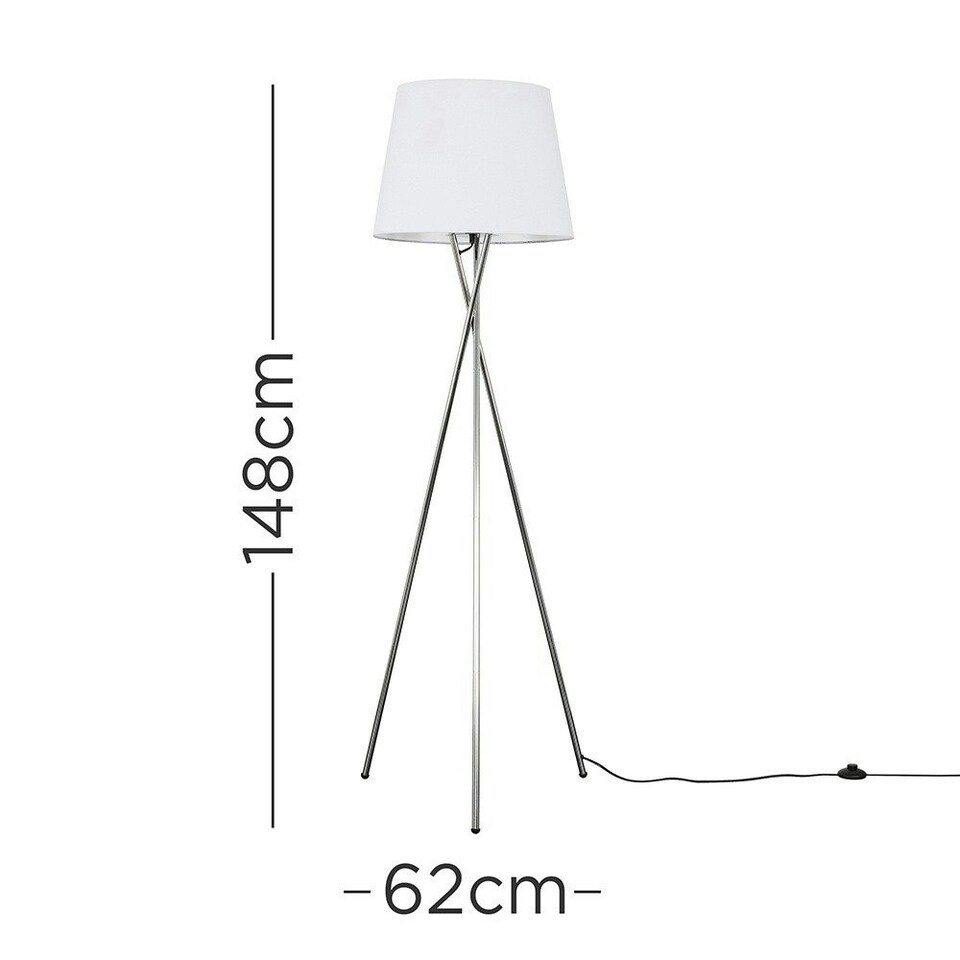 image 1 of ValueLights Camden Chrome Tripod Floor Lamp White Taper Shade & Bulb | White