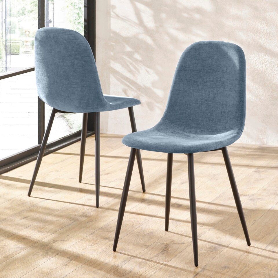 image 1 of Alverton Premium Denim Blue Chenille Upholstered Dining Chairs - Set of 4