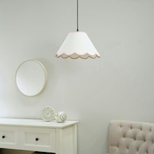 ValueLights Florie Natural Linen Large Tapered Lamp Shade with Scallop Pink Trim