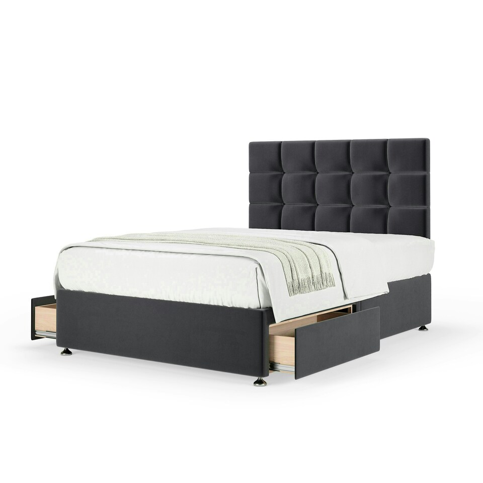 image 1 of Neptune Spring Graphite Plush Velvet 2 Drawer Divan Set And Pearl Headboard Super King