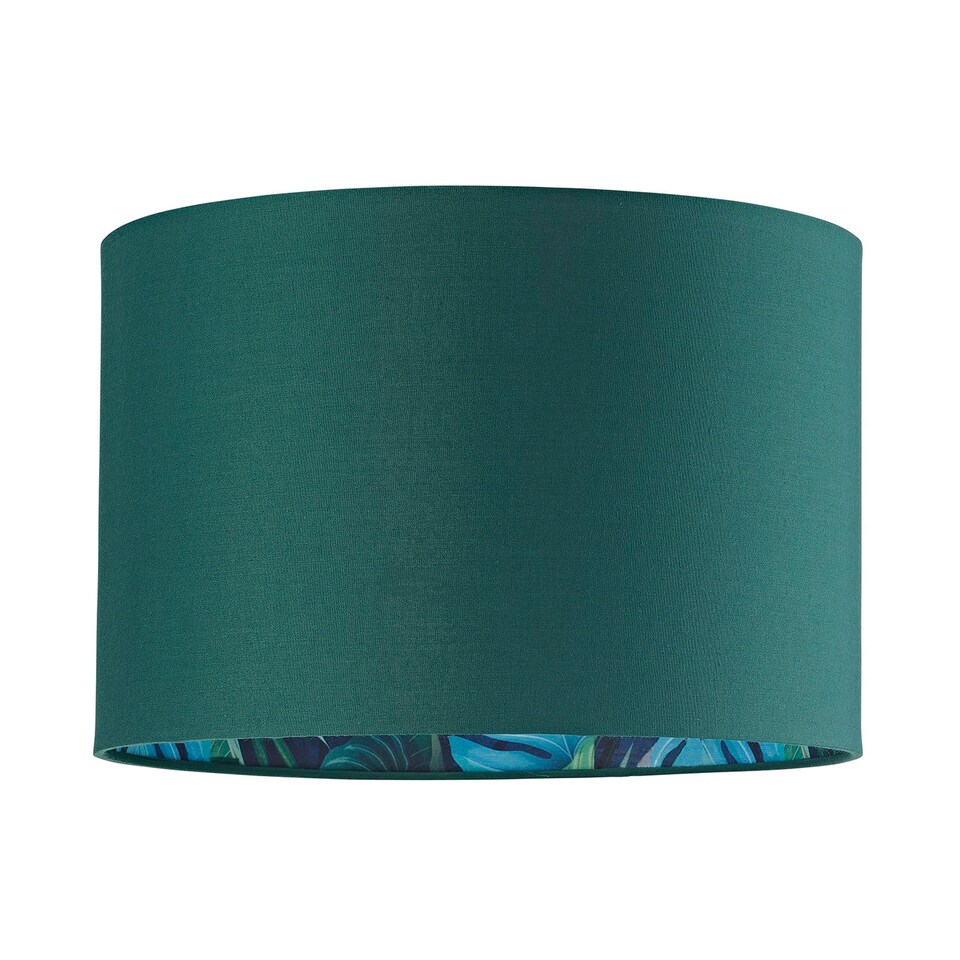 image 1 of Stylish Forest Green Cotton Fabric Lamp Shade with Inner Jungle Palm Tree Print