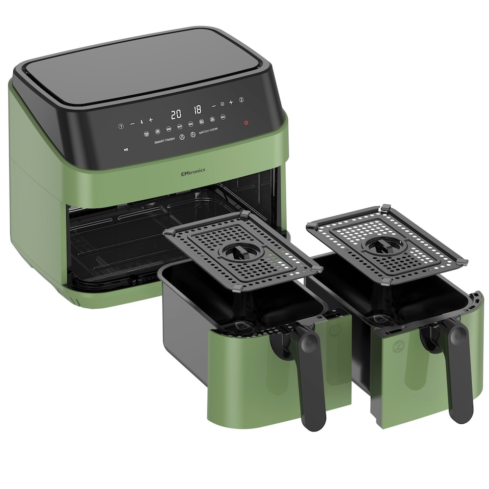 image 1 of EMtronics 9 Litre Digital Double Basket Air Fryer - Sage Green