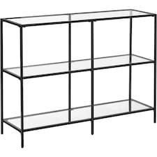 3-Tier Glass Console Table with Steel Frame, Hallway and Living Room Storage Table, Black