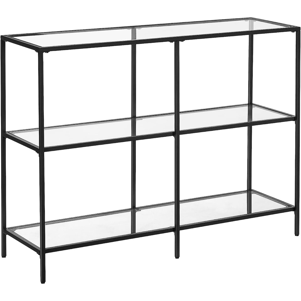 image 1 of 3-Tier Glass Console Table with Steel Frame, Hallway and Living Room Storage Table, Black
