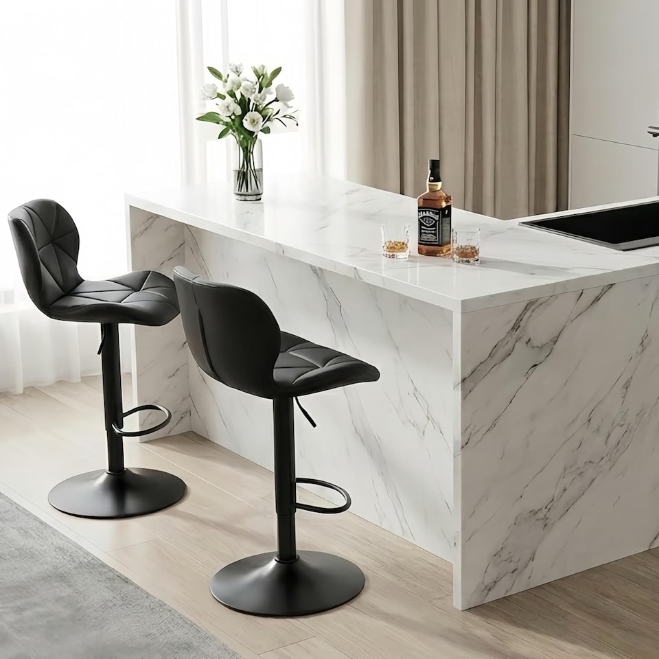 image 1 of Alivio Adjustable Swivel Bar Stool with Backrest & Footrest (Set of 2, Black)