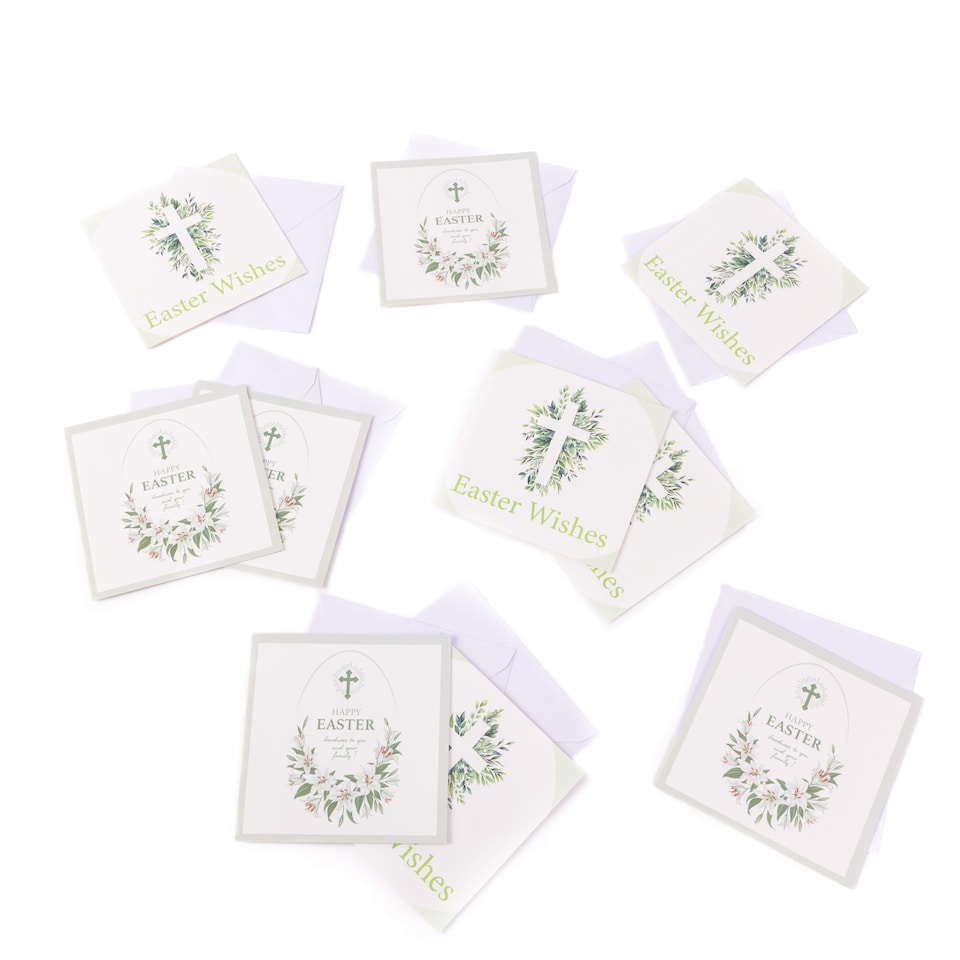 image 1 of Happy Easter Cards Pack of 10 with Envelopes - 14x14cm Square Seasonal Greeting Cards Blank Inside - Religious & Cheerful UK Designed Themes (Lilies) | Multi | Multi