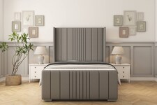 Sloomy Hargrave Pewter Dumfries Bed Frame With Mattress With 50"  Upholstered Wingback Headboard 4' Small Double