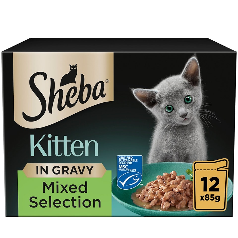 image 1 of Sheba Mixed Selection Kitten Wet Cat Food in Gravy 12 x 85g Pouch (Pack of 4)