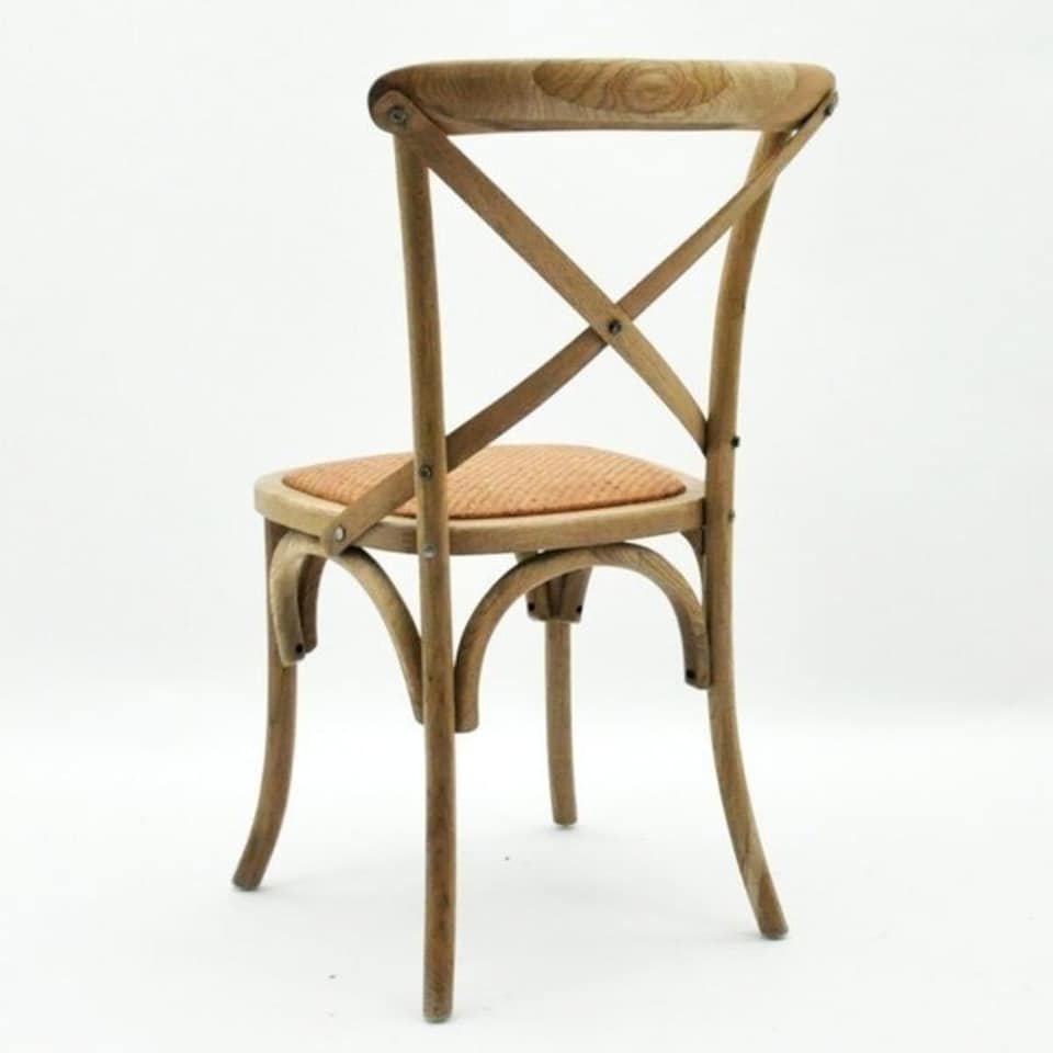 image 1 of French Cross Back Dining Chair - Elm Wood - L46 x W49 x H88 cm - Natural Brown