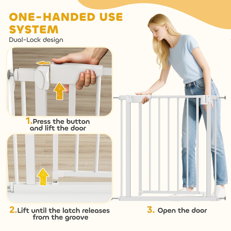 image 1 of PawHut Pet Safety Gate, 76-81cm Wide Baby Stair Gate with Auto-Close
