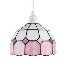Traditional Soft Pink and Opal White Tiffany Glass Pendant Light Shade Pink