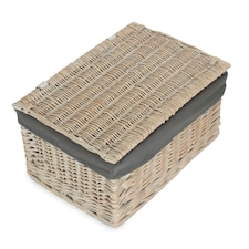 White Wash Finish Storage Hamper with Grey Sage Lining Brown | Brown | M