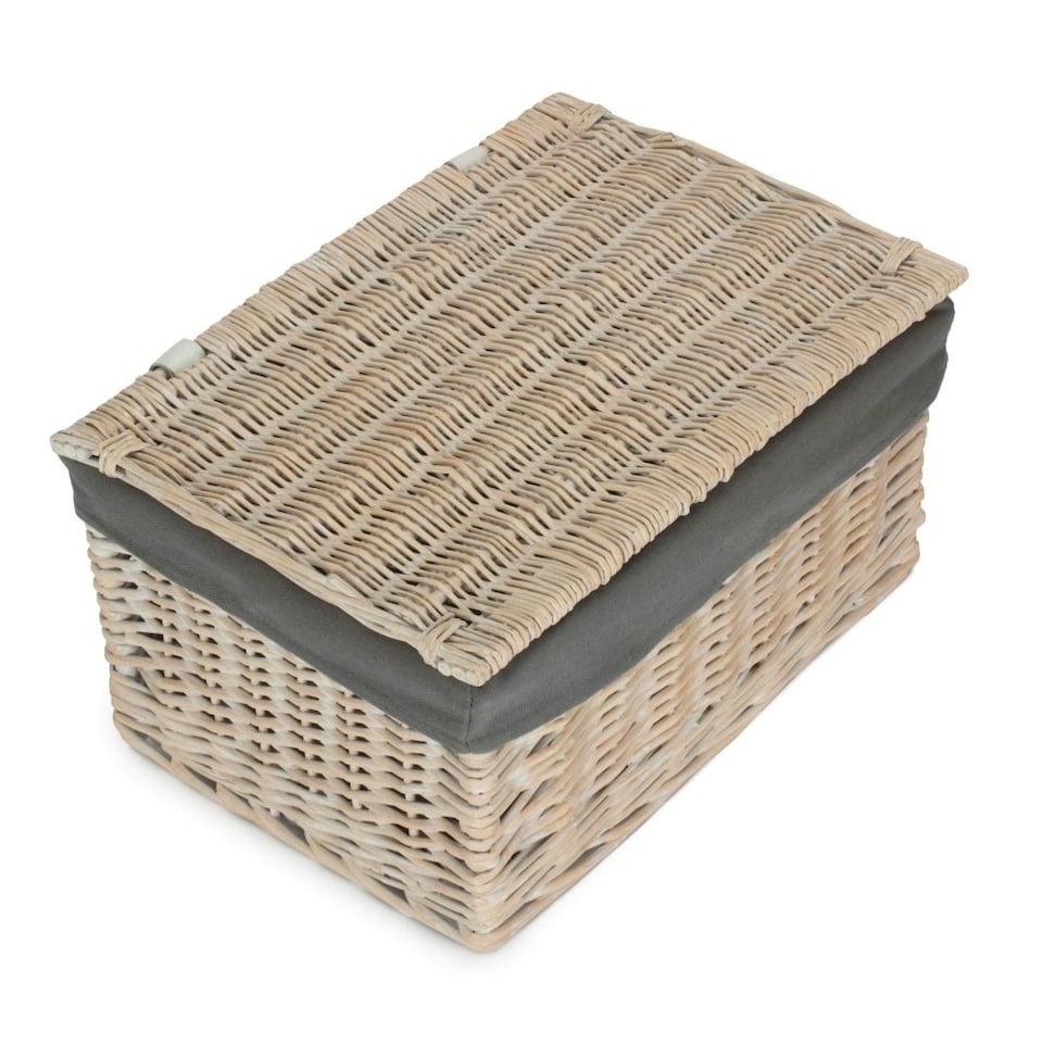 image 1 of White Wash Finish Storage Hamper with Grey Sage Lining Brown | Brown | M