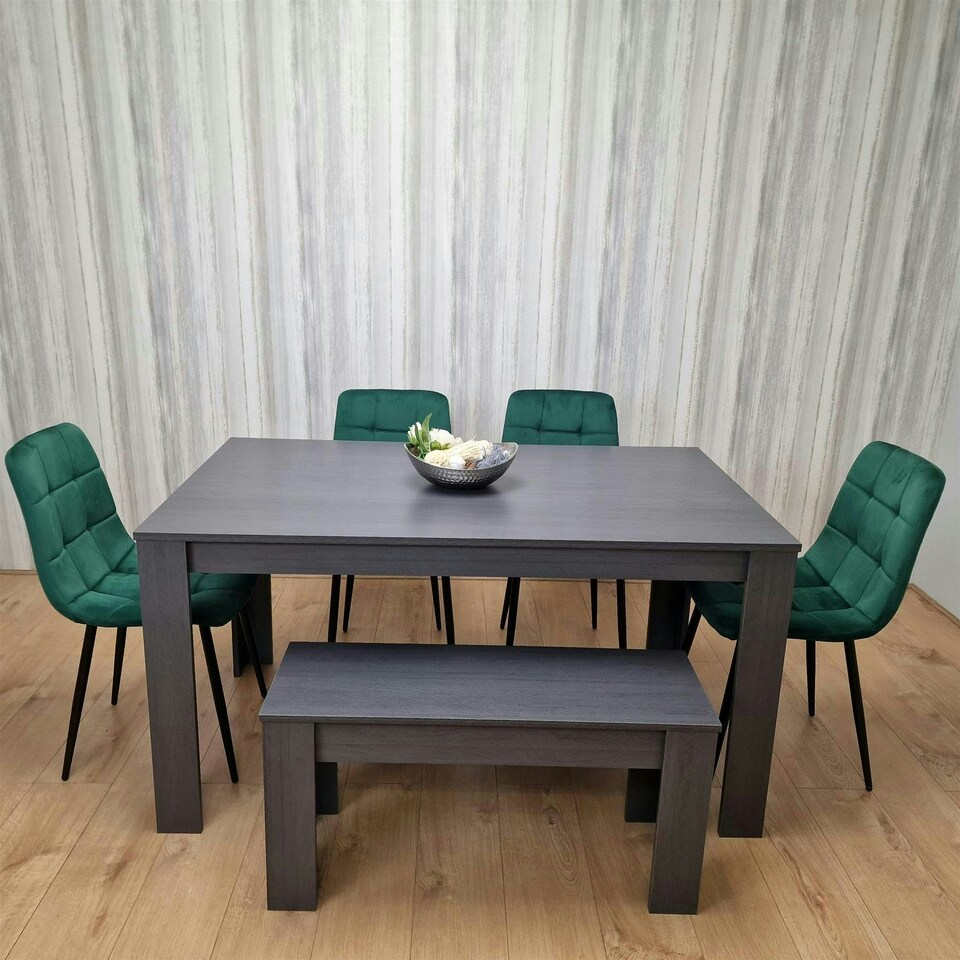 image 1 of Dining Table Set with 4 Chairs and a Bench Dining Room and Kitchen table set of 4 Grey