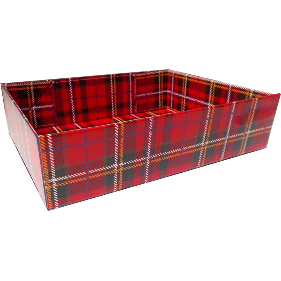 image 1 of Gift Basket Kit - Tartan Hamper Tray with Green Gift Wrap Accessories (small 20x15x5cm)