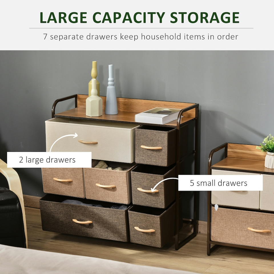 image 1 of HOMCOM 3-Tier Fabric Bedroom Dresser with 7 Foldable Drawers, Multi-Colored