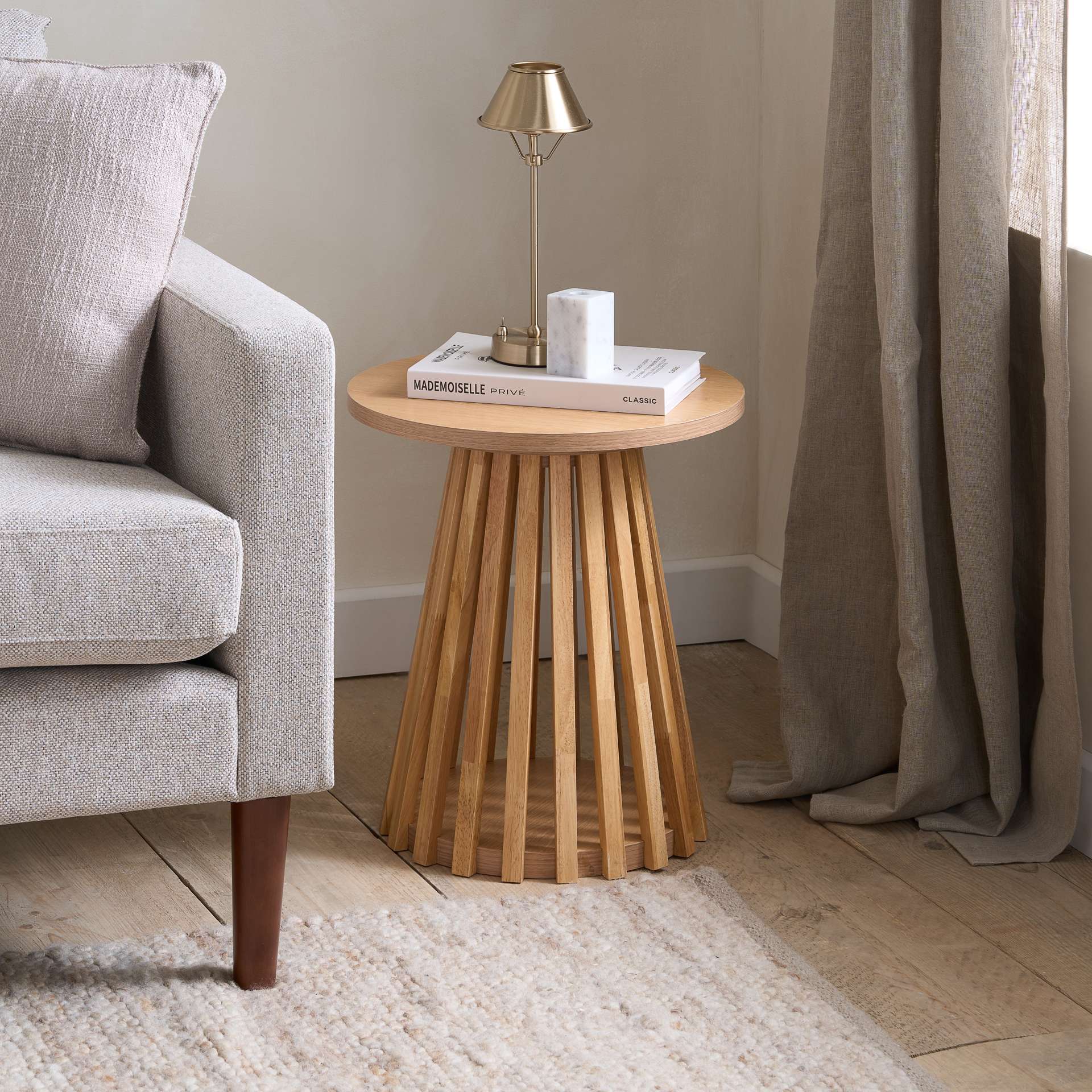 Birlea Kylo Round Slatted Lamp Table Oak